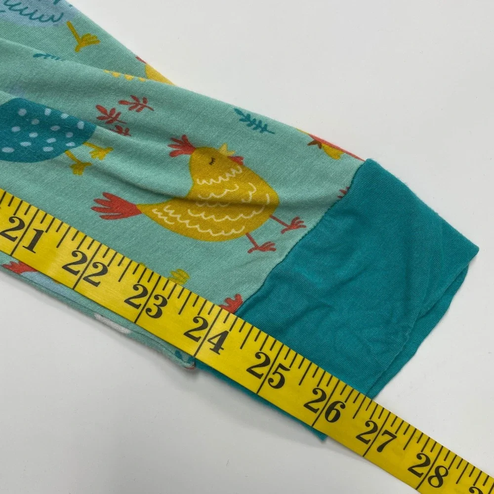 Little Sleepies Cluck Chicken Bamboo Pajama Leggings Teal Blue Kids 16 Farm Luxe